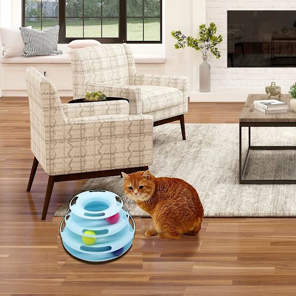 Cat Toys Interactive 3 Level Track Ball Kitty Toy Blue