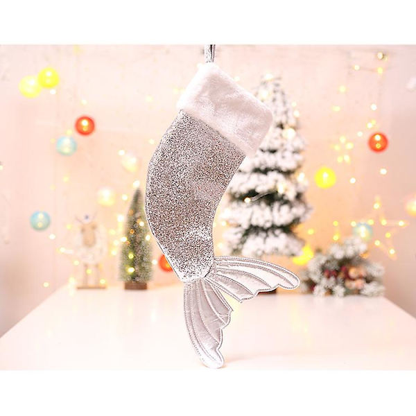 Glitter fiskehale julestrømpe strømpebåndsdekoration julepynt (sølv)