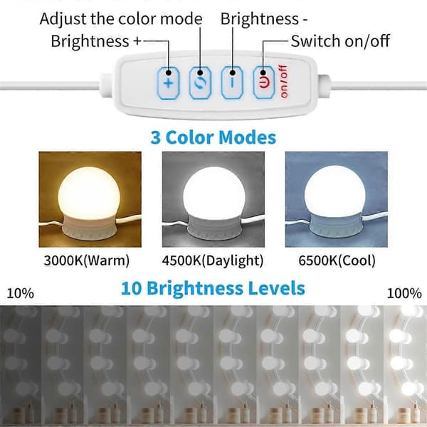 LED Makeup Mirror Lights with 14 Dimmable Bulbs, 10 Brightness Levels Adjustable, for Dressing Table Bathroom