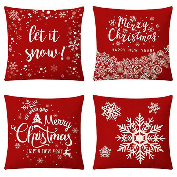 Julkuddfodral Set med 4 Linne Julkuddfodral 18 X 18" Xmas Design Kuddfodral för soffa