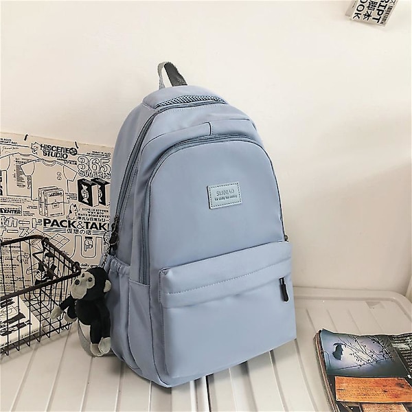 Kvinnors ryggsäck Enfärgad kvinnlig multi-fick Casual Kvinna Resväska Hög kvalitet skolväska för tonårstjej Boka Ryggsäck Blue Only bag