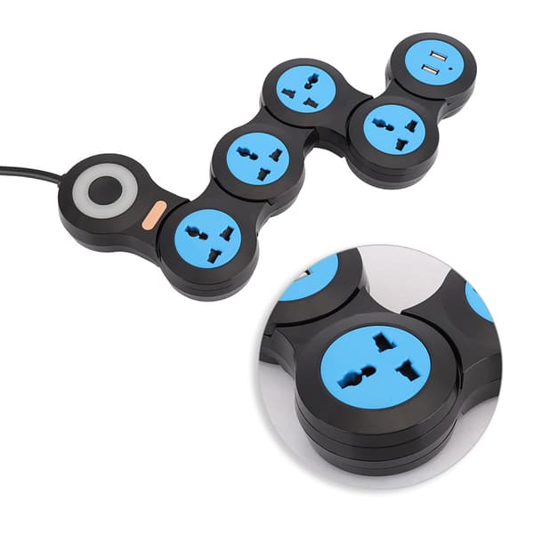 Multifunktionel strømskinne med 5 stikkontakter og USB-port