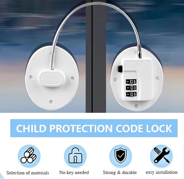 【BQ】Refrigerator Lock No Drilling, Self-Adhesive Cabinet Lock, Self-Adhesive Window Lock with Password, Strong Combination Lock (White)