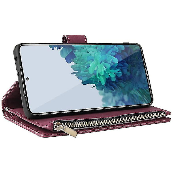 Samsung Galaxy S21 5g Case Premium Läder Folio Flip Case Kortplatser Hållare [kickstand] Blixtlåsficka Stötsäkert case med [handledsrem] För S