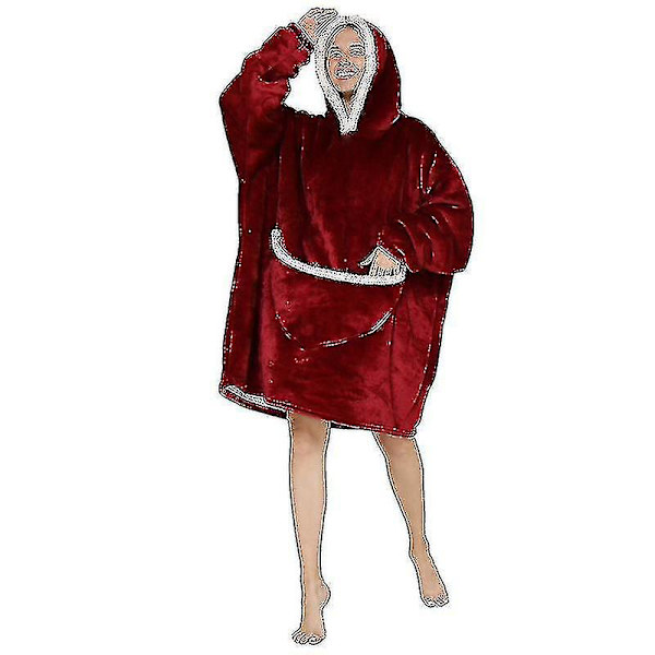 Super Dalian hættetrøje Filt hættetrøje Super blød sherpa uld kæmpe sweatshirt For Vuxna S Burgundy