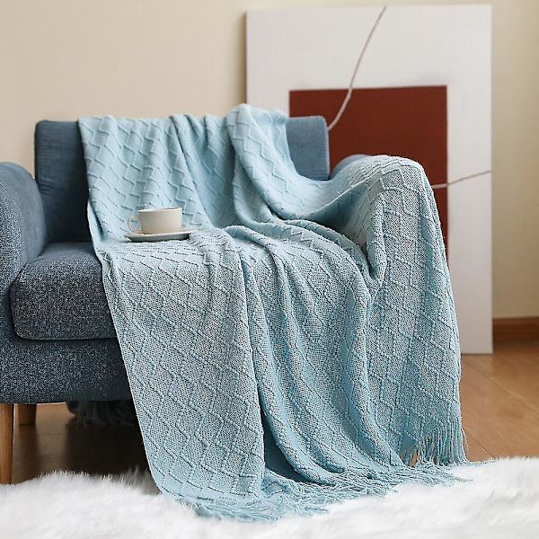 Inya Slängfilt Strukturerad Solid Mjuk Soffa Soffa Överdrag Dekorativ nordisk stickad filt Tyngd juldekor Plädar diamond light blue 130x230cm