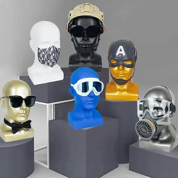 【BQ】Mandlig mannequin hoved til parykker hatte solbriller display Gold