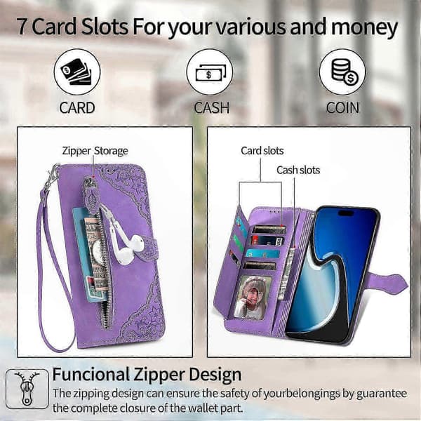 【BQ】Magnetisk kortholderpung med håndledsrem til Nothing CMF Phone 2 Pro Purple