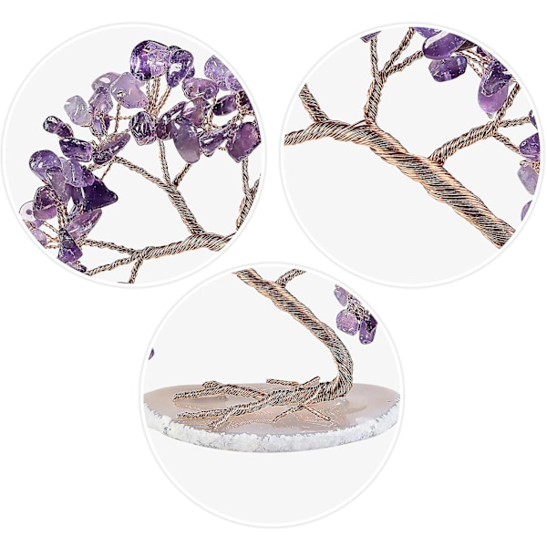 Käsintehty värillinen kristallirahapuu onnea ja vaurautta varten, hahmobonsai luonnollisella akaattilevyllä Amethyst
