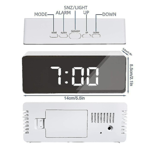 Led Mirror Digital Bordsklocka Display Datum Temperatur Kompatibel med Hem Sovrum Desktop Electro