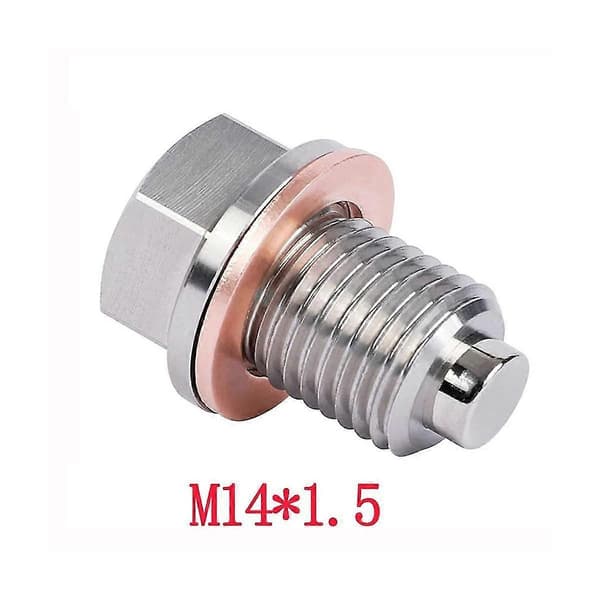 Magnetisk oljeplugg M14x1.5 - Neodymmagnetbolt i rustfritt stål - Med 5 kobberskiver - He sølv