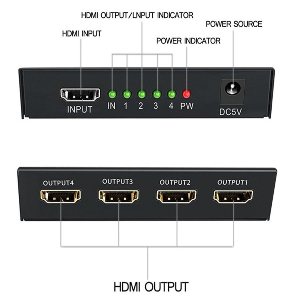 HD Multimedia Interface Splitter 1 In 4 Out Plug and Play HD Multimedia Interface Switcher Projektoreille DLP Lcd HDTV