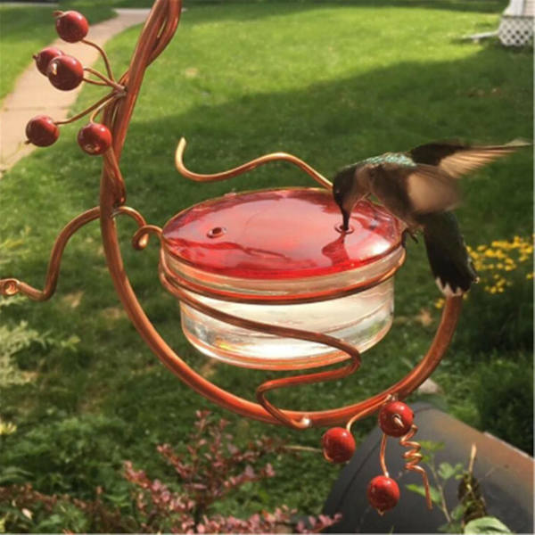 Hummingbird Feeder Red Berries Decor Riippuva metallinen irrotettava lemmikkilintujen vesijuomari