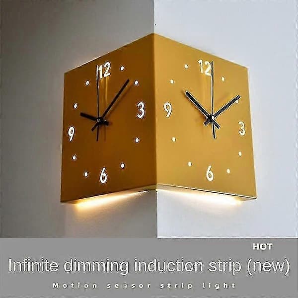 Automatisk induktion 3D dubbelsidig hörnväggklocka - WK lemon yellow