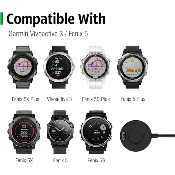 Oplader Garmin Fenix ​​7/7S/7X/6/6S/6X Pro/5/5S/5X Ladestation med - Sort