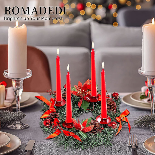 Adventtiseppele Keinotekoinen kynttilänjalka-joulu seppele 4 kynttilänjalalla punainen, 30 cm