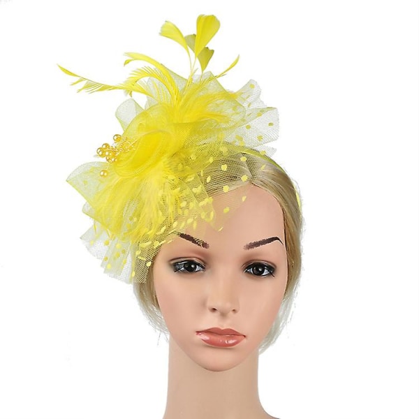 Feather Hair Fascinator Alice Pannband Clip Damer Bröllop yellow