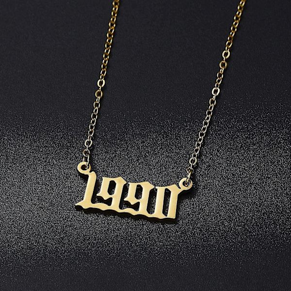 Fødselsår halskæde guld/sølv rustfrit stål nummer vedhæng halskæde 1990