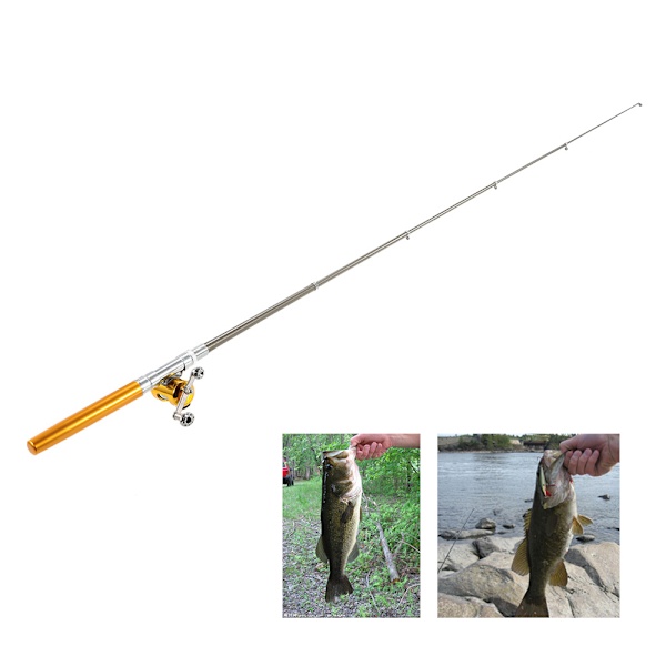 Mini Teleskopisk Fiskestang og Hjul Combo Sæt med Aluminium Legering Line, Bløde Lokkemad og Kroge
