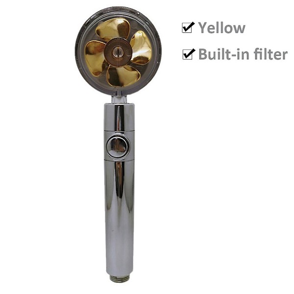 Nytt propellerduschhuvud Högtrycksvattenbesparande överladdat turboduschhuvud med fläktfilter Regnbaddusch Yellow