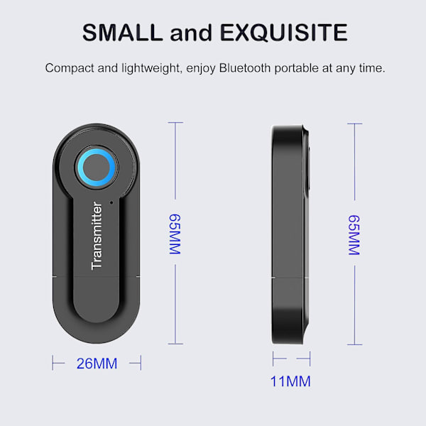 Langaton Bluetooth -lähetin, 3,5 mm kannettava stereoäänisovitin High-Fidelity USB lähetin, Plug and Play