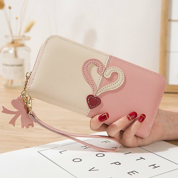 Kvinders hjerte multifunktion pung pengetaske Lady Long Pu læder lynlås clutch taske pung kortholder kvinde pung Gray
