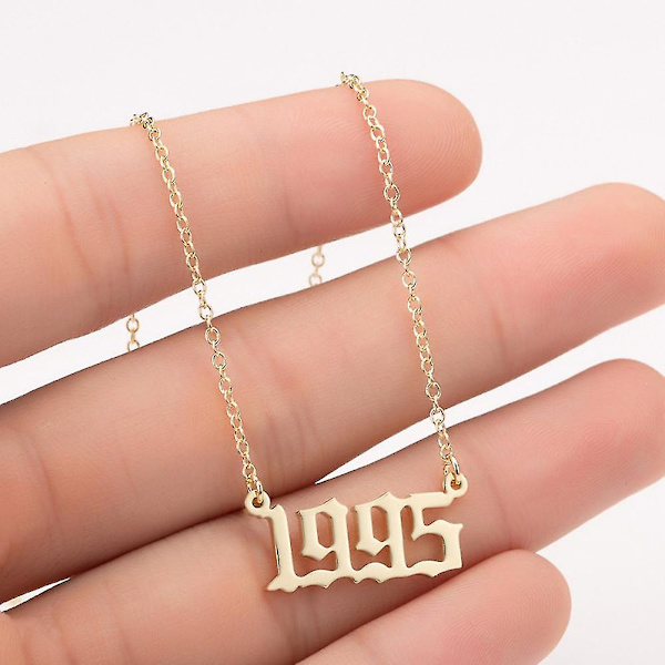 1980-2019 Birth Year Number Charm Pendant Stainless Steel Chain Necklace Jewelry Golden 2019