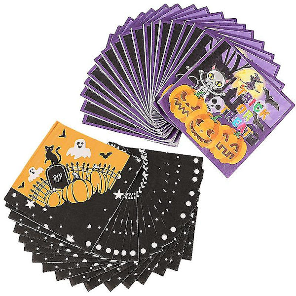 2 förpackningar 40 ark engångsservetter Tissue dubbla servetter Halloween tillbehör