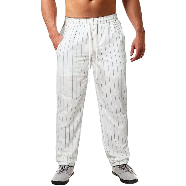 Stripete bomullsbukser for menn hvit XL