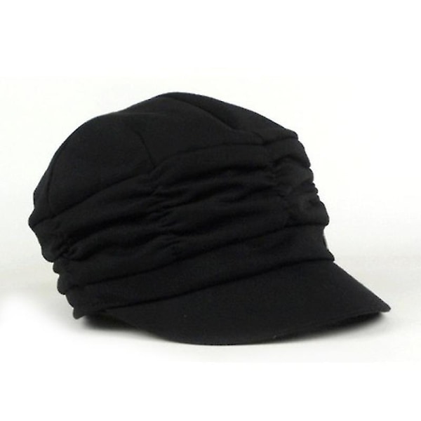 Dame Flat Cap Peaked French Hat Dame Uformell Solid Beanie Caps Black