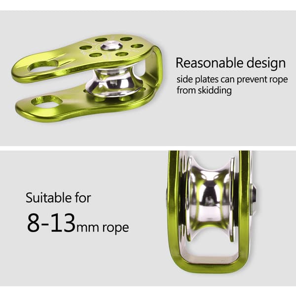 Kraftig enkel repblock av aluminiumlegering, klätterutrustning, säkerhetsutrustning, grön