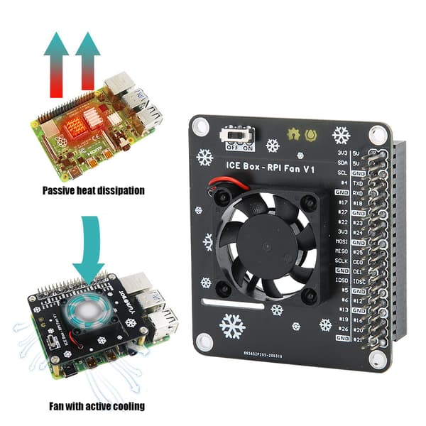 LED kjøleventilator for Raspberry Pi 4B/3B GPIO-utvidelseskort