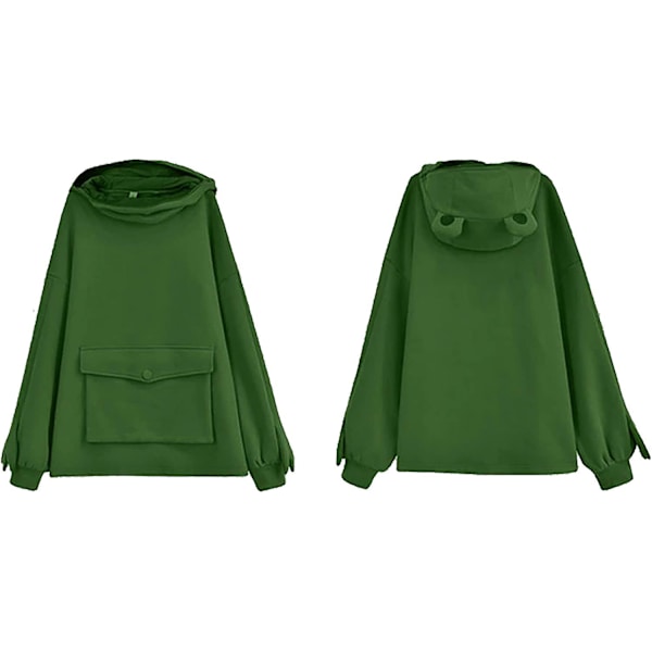 Søt frosk hettegenser for kvinner/jenter med glidelås munnhettegenser med stor frontlomme Olive Green 3X-Large
