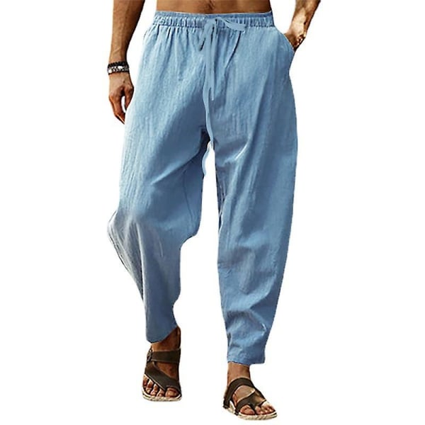 Mørkeblå bukser af åndbar hør og bomuld til mænd XL