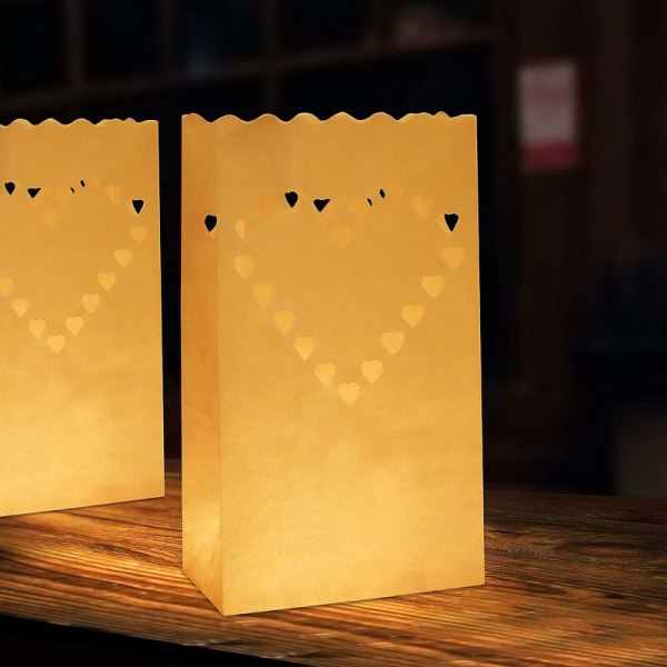 (Förpackning om 20) - Brandsäkra pappersljuspåsar med hjärtform