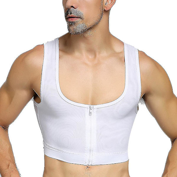 Mænd Gynækomasti Shaper Ny slankende brystkontrol bryster Shapewear Undertøj Mavebælte Krogkontrol Zip White M