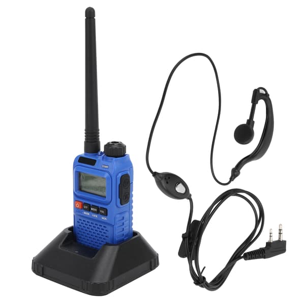 Bærbar Walkie Talkie Sæt Håndholdt med LCD Display og Øretelefon Blå EU Stik 100240V