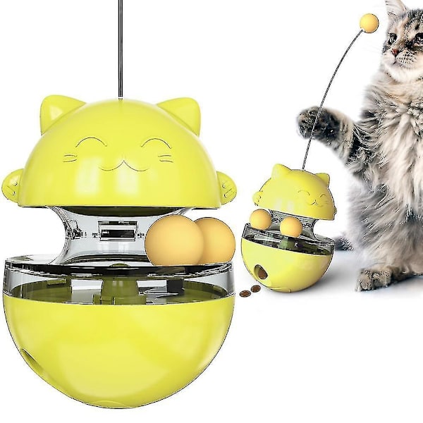 Hhcx-fun Tumbler Pets Slow Food Entertainment Toys Attract The Attention Of The Cat Adjustable(yellow)