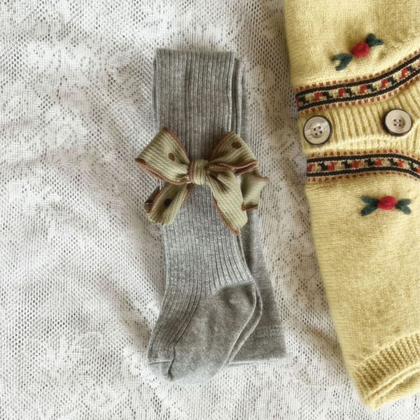 Børne Leggings Baby Pige Strømpebukser Sløjfe Strømper Fodformede Strømper til Forår og Efterår Lysegrå S (til 70‑80cm)