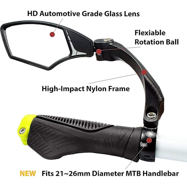 Nyt styr Cykelspejl, Hd Blast-resistent, Sikkert Krystalklart Glasspejl, Justerbart Roterbart Cykelspejl, Bakspejl, Cykelspejl Silver Left