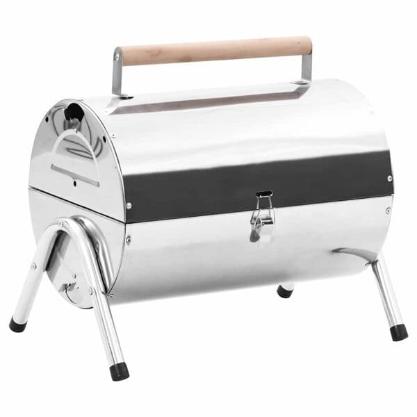 【BQ】vidaXL Bærbar kulgrill dobbelt rustfrit stål Silver Silver