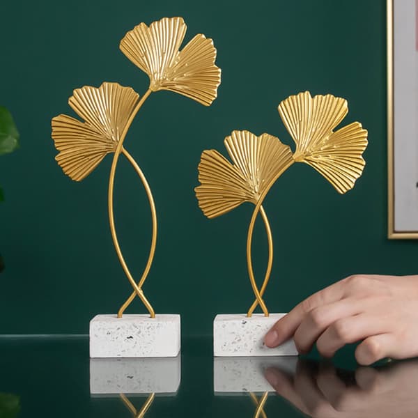 Ginkgo Blad Ornament Jernhåndverk med Solid Marmorbase Hjemmeinnredning