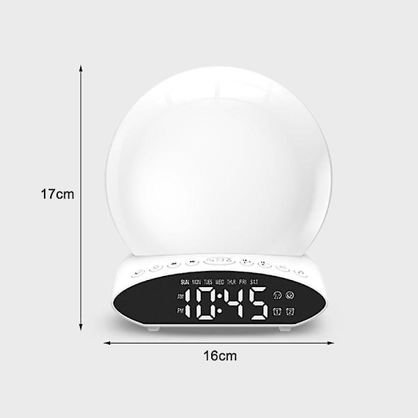 Wake Up Light Sunrise Alarm Clock for Heavy Sleeper, 7 färg sömnhjälp ljudmaskin för barn och vuxna, dubbla larm, snooze, FM-radio, nattljus, säng
