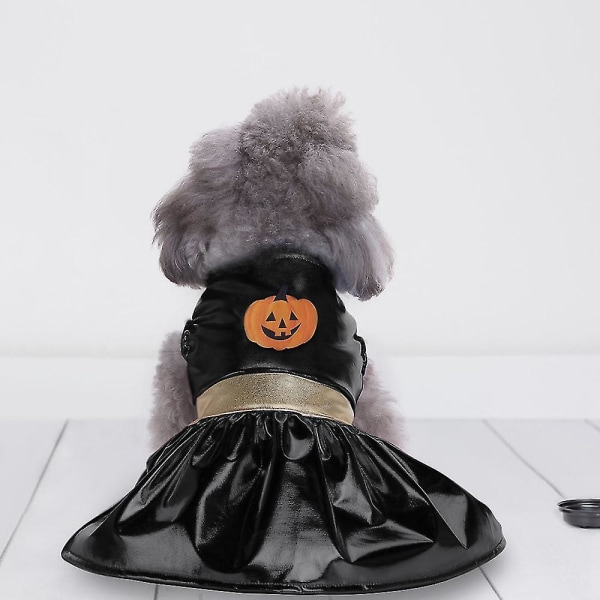 Halloween kostumer til hunde Smuk sort hat Hundekostumekjole Sødt græskarlogo Trendy kæledyrsbeklædning S M