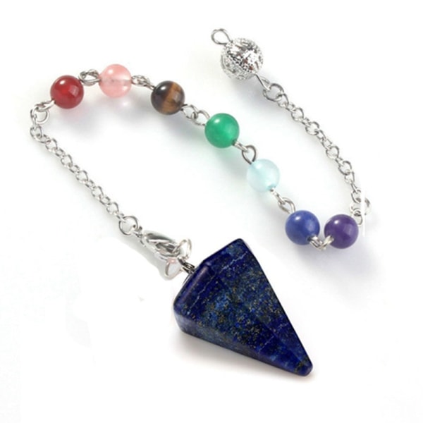 Flower of Life Dowsing Pendel för Divination Cone Natural Cry Lapis lazuli 7 Chakra chain