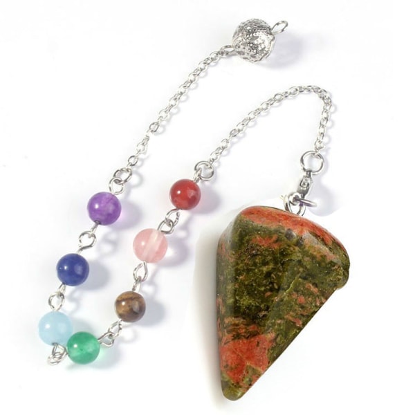 Flower of Life Dowsing Pendel för Divination Cone Natural Cry Green Aventurine 7 Chakra chain