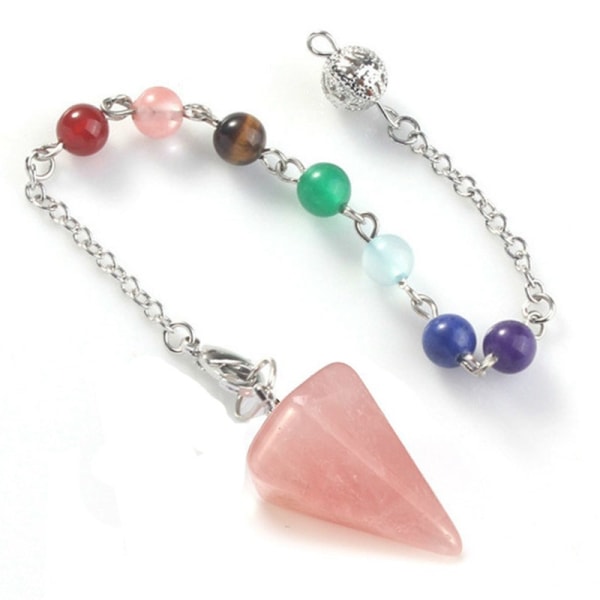 Flower of Life Dowsing Pendel för Divination Cone Natural Cry Pink crystal 7 Chakra chain