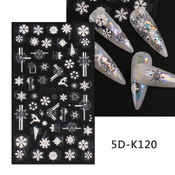 Jul 3D Nail Art Stickers Sparkly Gold Silver Glitter Xmas 5D-K120 1 Sheet