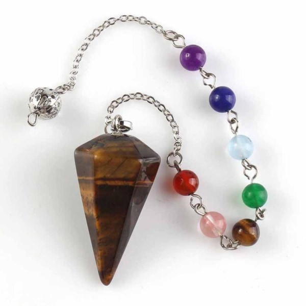 Flower of Life Dowsing Pendel för Divination Cone Natural Cry Tiger eye 7 Chakra chain
