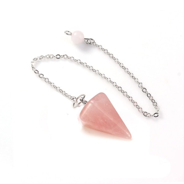 Flower of Life Dowsing Pendel för Divination Cone Natural Cry Pink Bead chain